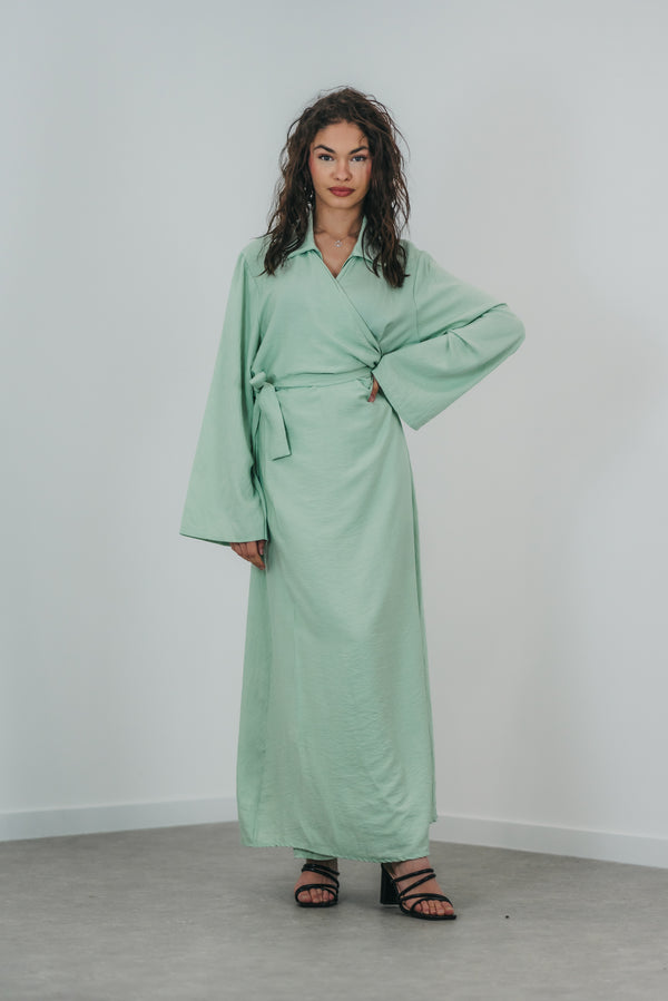 Robe kimono noeud vert eau