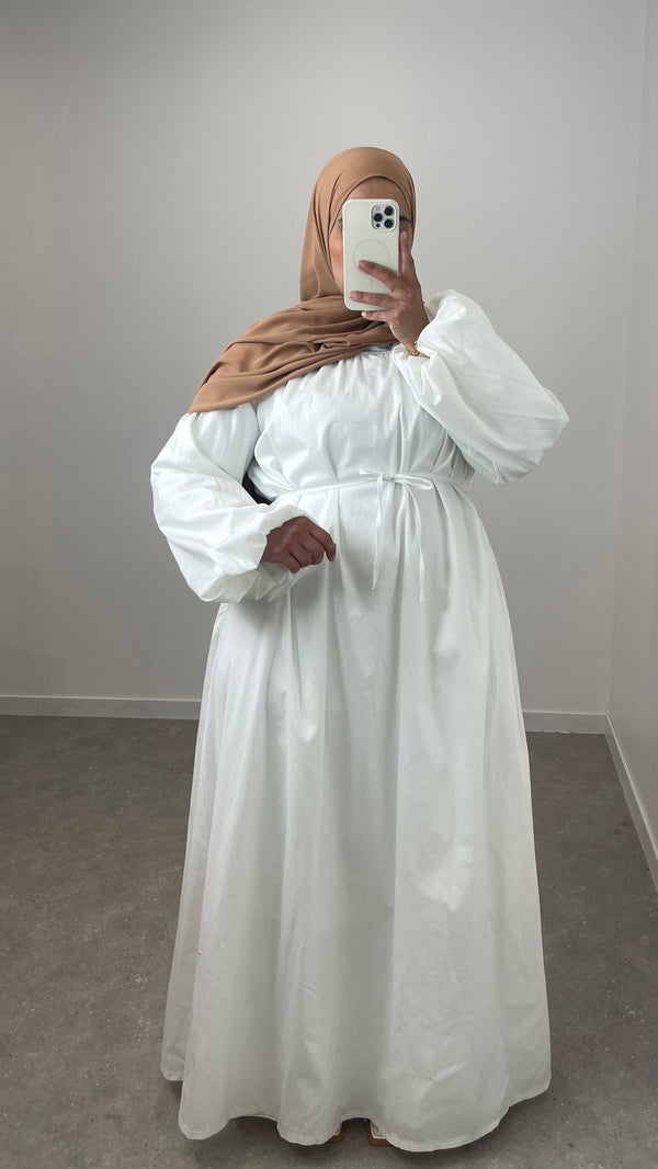 Robe popeline manche bouffante blanche