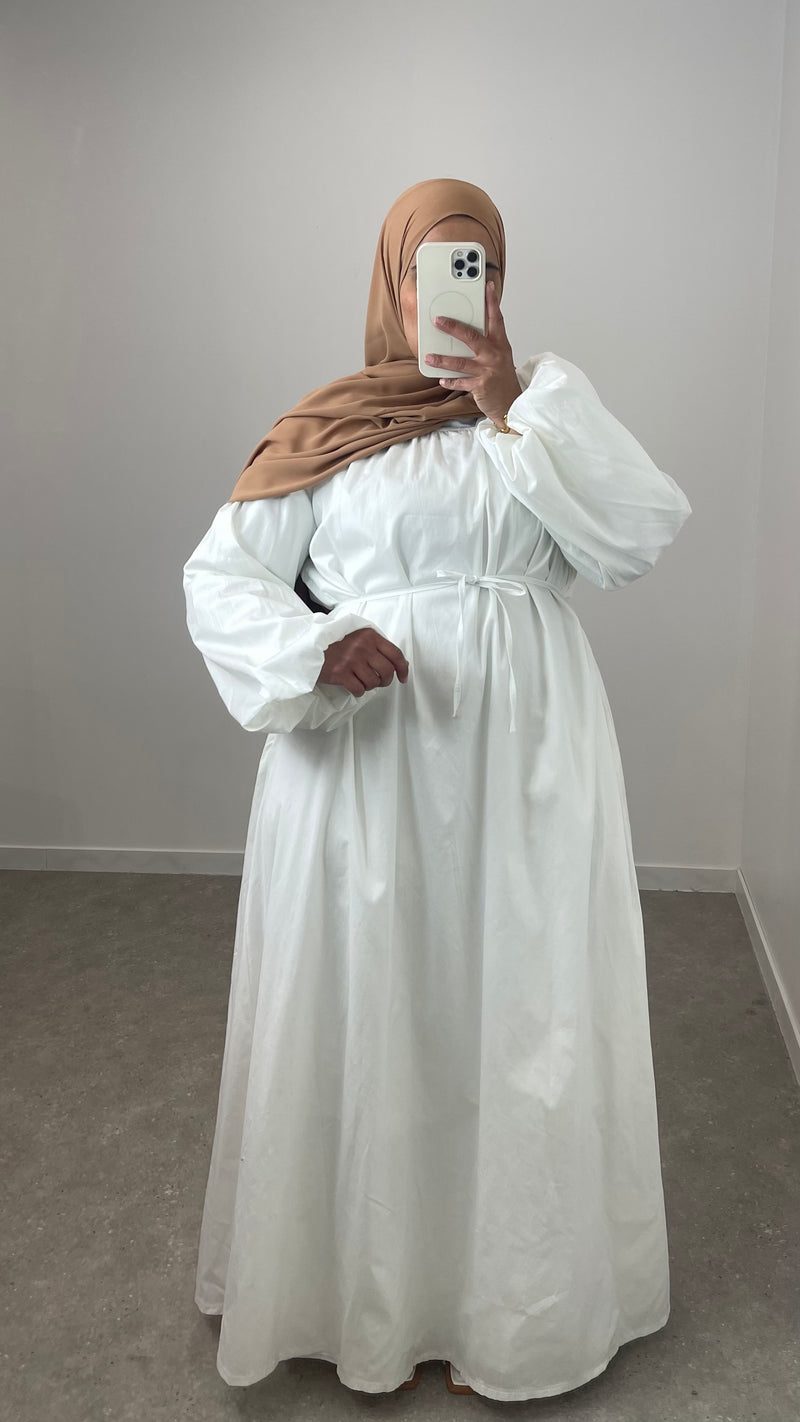 Robe popeline manche bouffante blanche