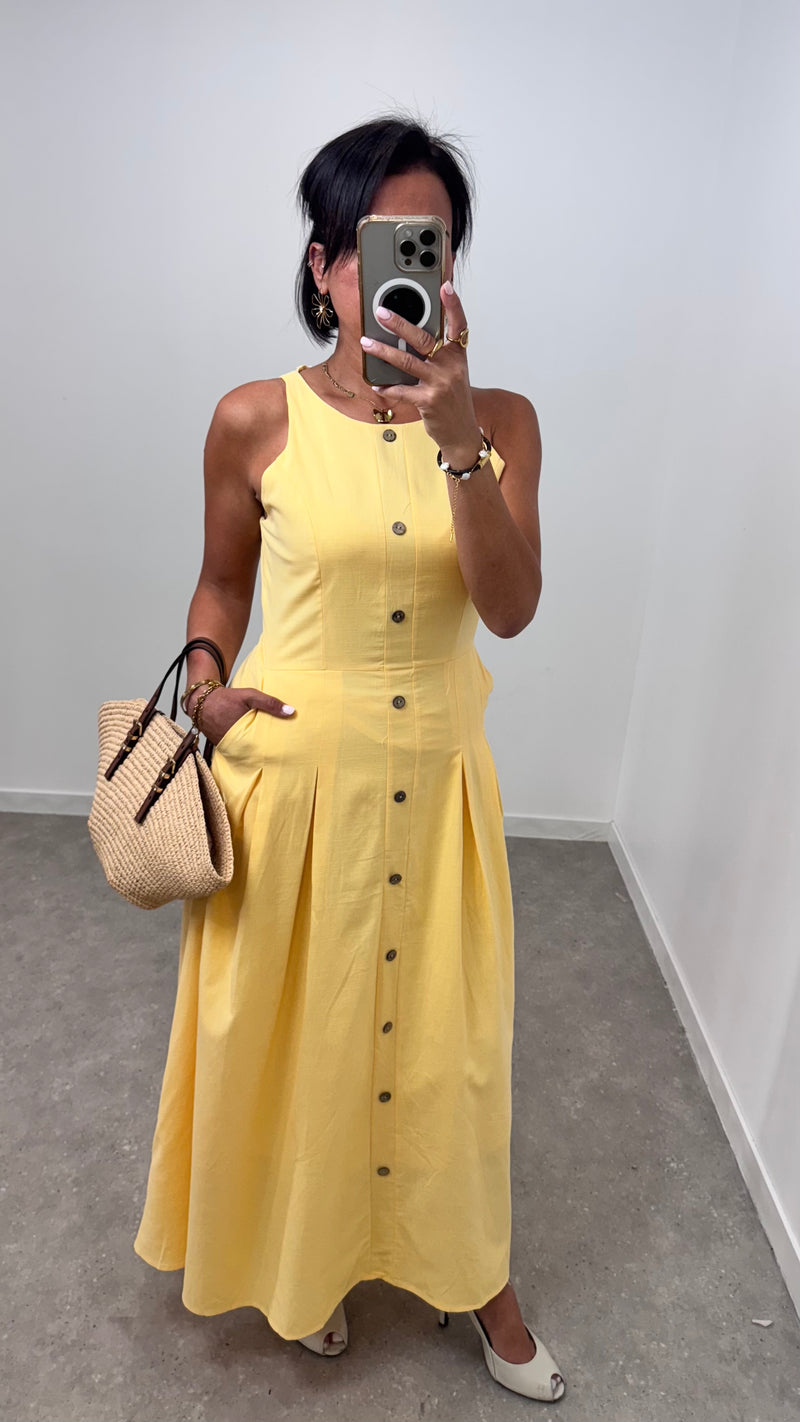 Robe lin col montant jaune sable