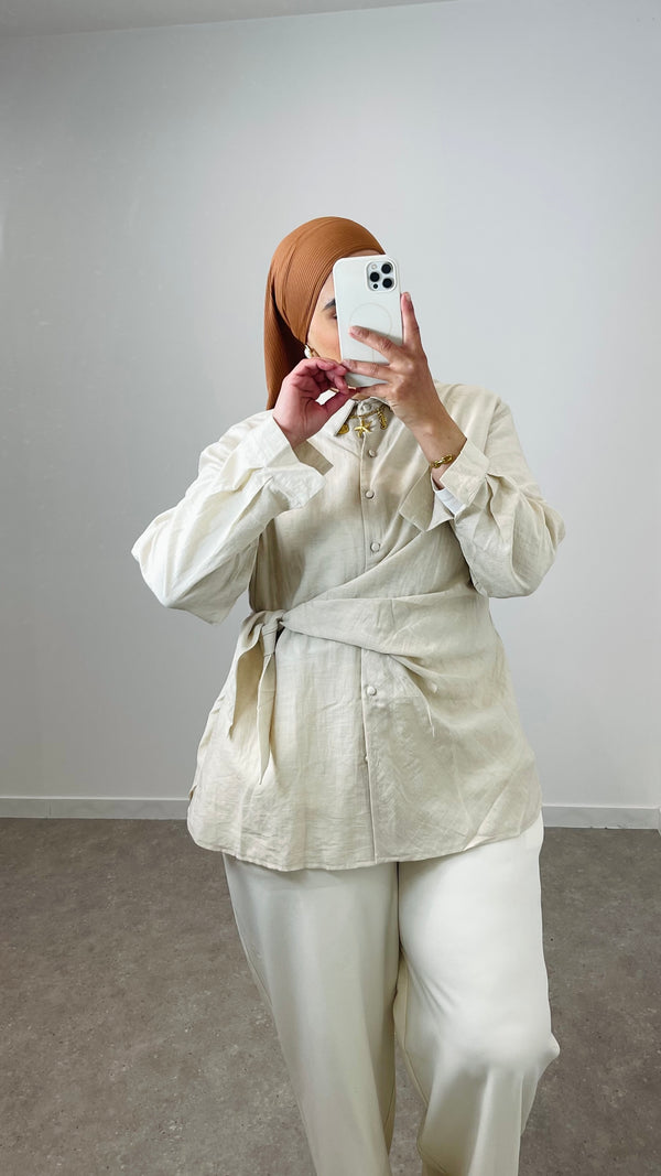 Chemise détail nœud - Beige