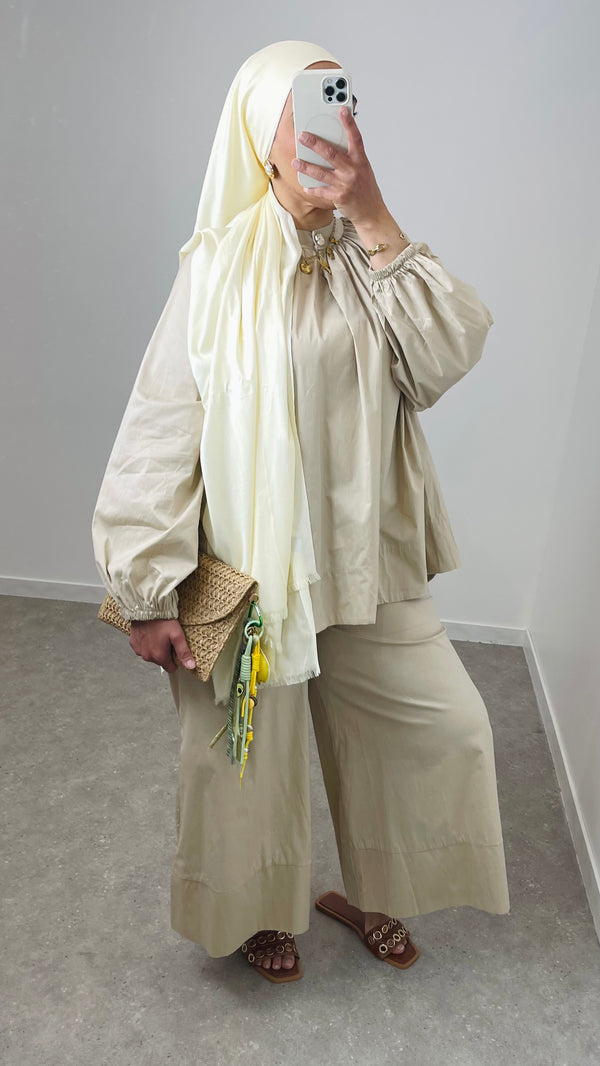 Pantalon large en popeline - Beige