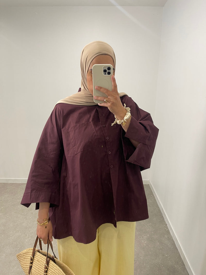 Chemise oversize popeline burgundy