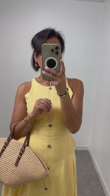 Robe lin col montant jaune sable